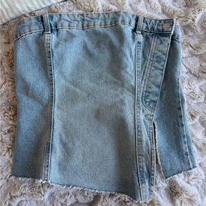 Zara Light Blue Denim Strapless Top